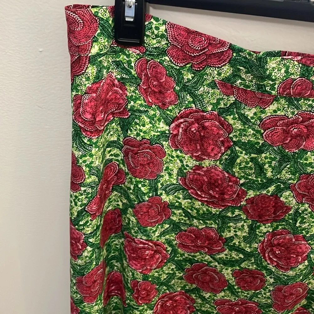 Halogen A-Line Side Slit Midi Skirt In Carmine Roses/Green Womens Size S - Picture 7 of 11